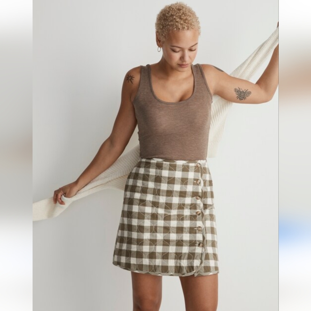 Madewell Tan and White Plaid Mini Skirt